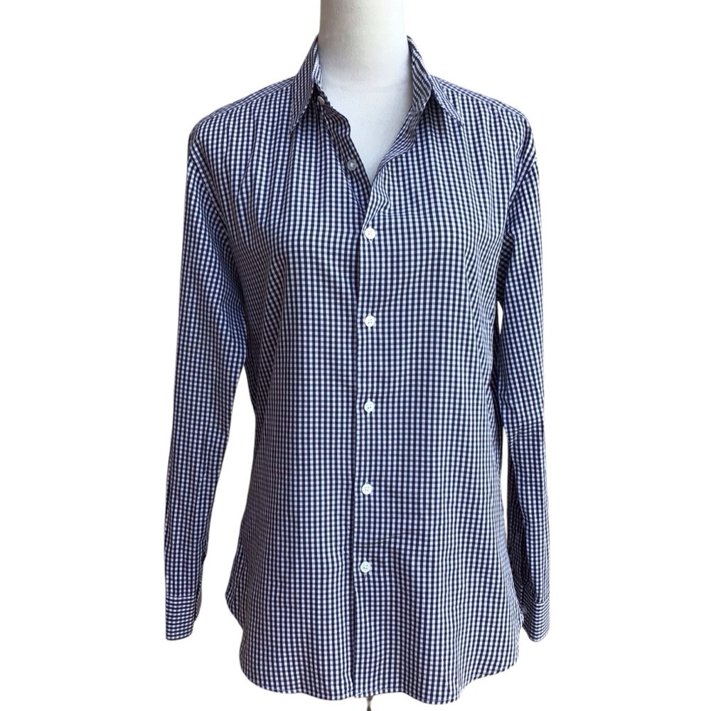 Theory Black White Gingham Button Down Shirt Medium